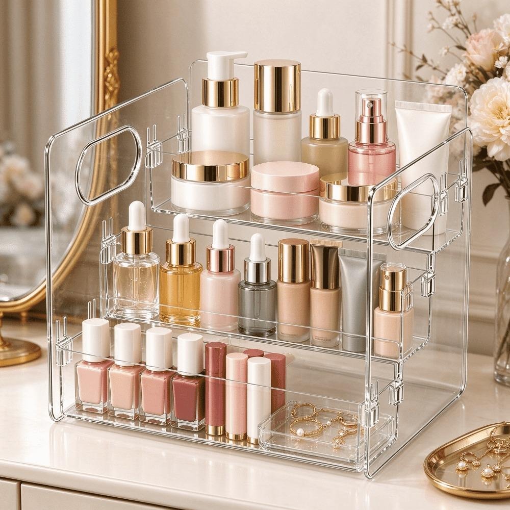 Home Essentials Bathroom Storage - Трехъярусный прозрачный акриловый органайзер для косметики
